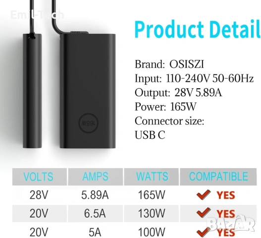 НОВО 165W USB-C зарядно за лаптоп- Универсално-Бързо зареждане, снимка 3 - Батерии за лаптопи - 53973989