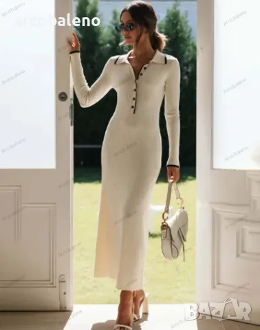 Модна дамска рокля с дълги ръкави с ревер, 4цвята , снимка 7 - Рокли - 48368840