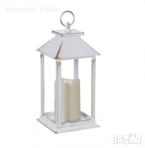 Декоративен фенер Mercado Trade, LED светлина, Със свещ, 30см, Бял, снимка 1 - Декорация за дома - 39585935