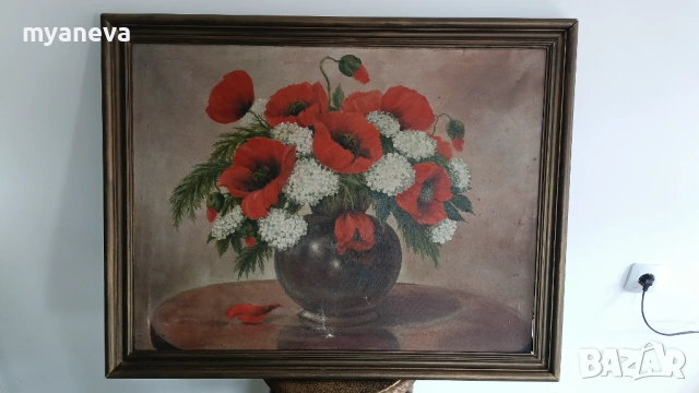 Стара картина с маслени бои върху платно в дървена рамка. , снимка 7 - Картини - 53879853