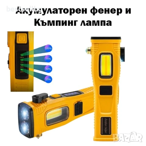 Мощен акумулаторен LED фенер със соларен панел къмпинг лампа осветление за аварии автомобил палатка