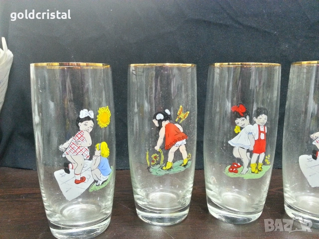 Ретро стъклени чаши с детски мотиви , снимка 2 - Антикварни и старинни предмети - 42225001