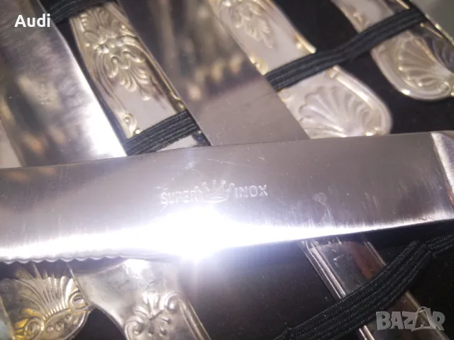 Италиански посребрени прибори за хранене.  Комплекта е в кутия и е за 12 души. Всички прибори са мар, снимка 4 - Прибори за хранене, готвене и сервиране - 49322634