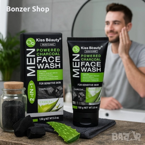 Дълбокопочистващ гел за лице с алое и черен въглен за мъже