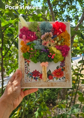 Цветен букет декориран със скандинавски мъх, снимка 2 - Декорация за дома - 51712758