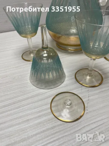 Кана с три чаши от калиев Кристал, снимка 2 - Антикварни и старинни предмети - 49781616