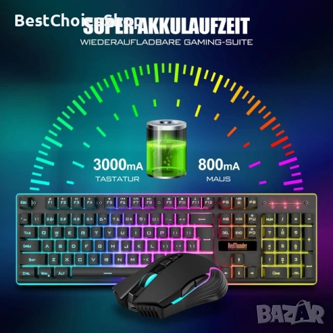 RedThunder Безжичен гейминг комплект клавиатура и мишка 3200 DPI Батерия 3000mA