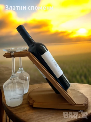 Ръчно изработена стойка за вино с две чаши, снимка 2 - Романтични подаръци - 51003792