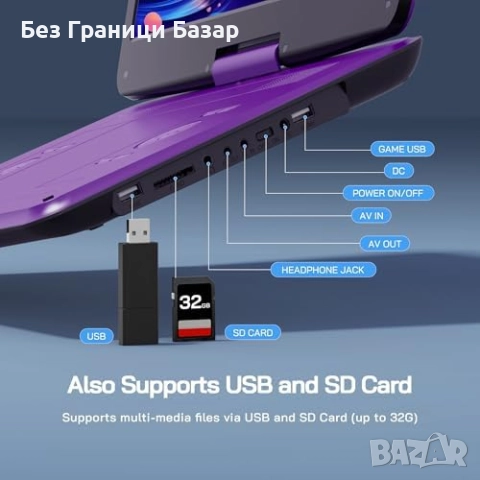 Нов 17.5" портативен DVD плейър с голям екран, стерео звук и AV изход, снимка 8 - Друга електроника - 52741515