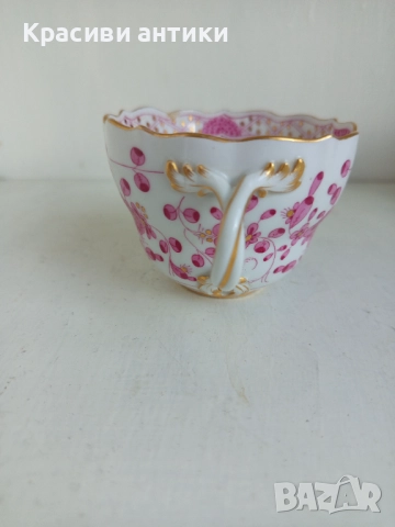Антикварна чаша порцелан Meissen Indian Pink Flower 1815, снимка 12 - Антикварни и старинни предмети - 52427982