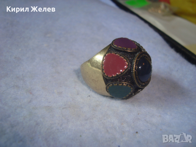 ПОЗЛАТЕН ЕМАЙЛИРАН БРОНЗОВ ЕТНОГРАФСКИ СТИЛ МАСИВЕН ПРЪСТЕН 22960, снимка 7 - Пръстени - 36410806