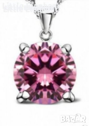 Сребърно колие с ланче/Сребърни висящи обеци с кристали,light pink/нови, снимка 2 - Колиета, медальони, синджири - 37944974