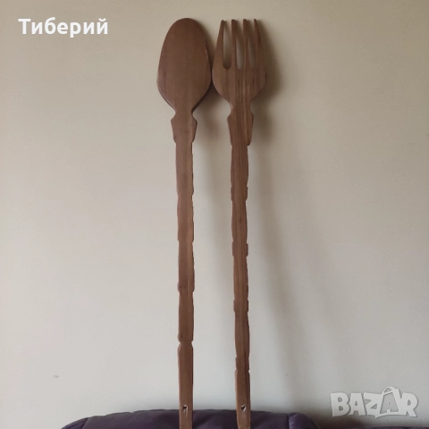 Дървена лъжица и вилица големи, снимка 2 - Декорация за дома - 52070801