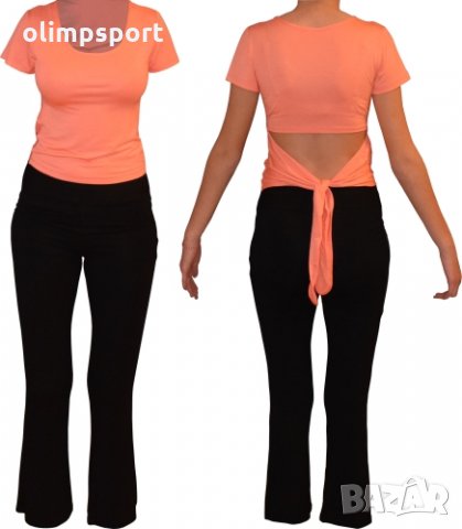 Дамски панталон и блуза комплект за спорт. Подходящи за тренировки по йога, пилатес, гимнастика. Мат
