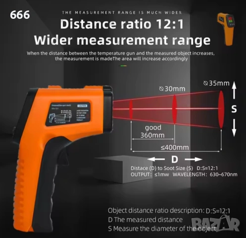 Безконтактен ръчен индустриален високопрецизен електронен температурен уред CX6014, снимка 4 - Друга електроника - 54000803