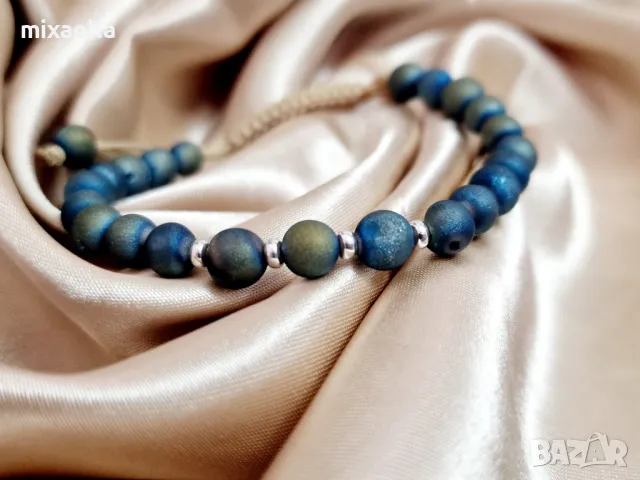 Гривна със сребърни елементи и естествени камъни , снимка 3 - Гривни - 50412652