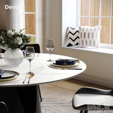 Модерна кръгла маса за хранене за 4 души, плот от матов синтерован камък, снимка 6 - Маси - 48397695