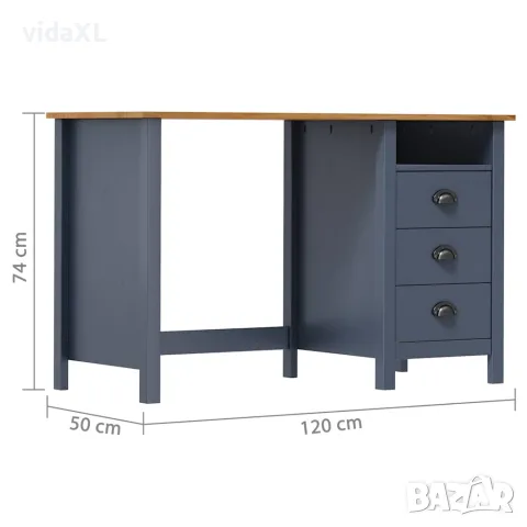 vidaXL Бюро Hill с 3 чекмеджета сиво 120x50x74 см бор масив, снимка 5 - Бюра - 56146477