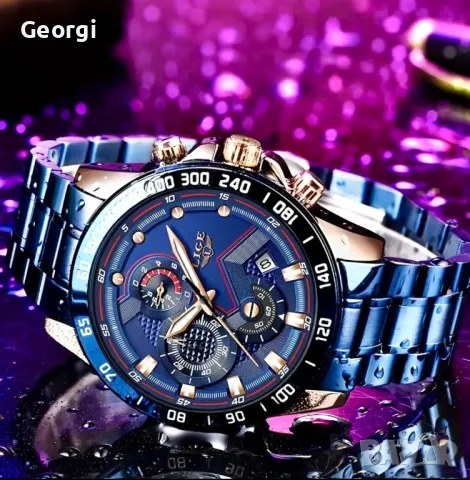 Мъжки спортно/елегантни кварцови хронографи LIGE *Blue/Black* Titanium !, снимка 10 - Мъжки - 49547677