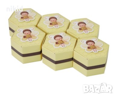 пчела шестоъгълник Картонена кутия кутийка за лакомства сувенир подарък рожден ден картонени кутии, снимка 2 - Други - 31752555