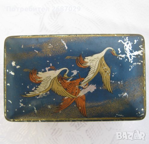Стара метална кутия с лебеди и японци, снимка 2 - Други - 31812616