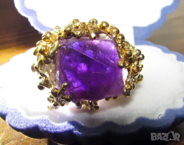 925 сребърен пръстен с груб аметист 14x13мм, общо тегло 19гр. подходящ за подарък, йога, медитация, снимка 1