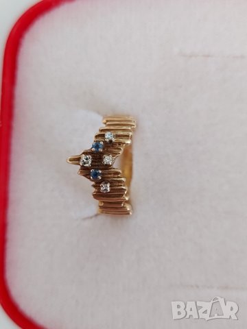  Старинен златен пръстен с брилянти и сапфири, снимка 4 - Пръстени - 32102572