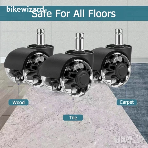 Комплект от 5 резервни колелца за офис столове за твърди подове  НОВИ, снимка 5 - Столове - 54152772