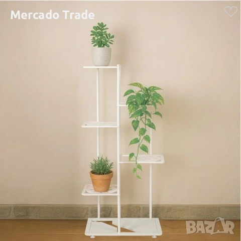 Декоративен цветарник Mercado Trade, 5 нива, Метал, Бял