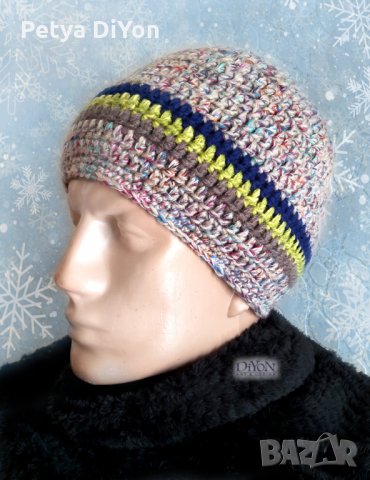 Ръчно плетена мъжка шапка, меланж