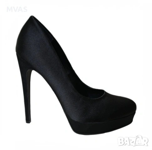 Нови дамски черни сатенени обувки на висок ток 38 размер