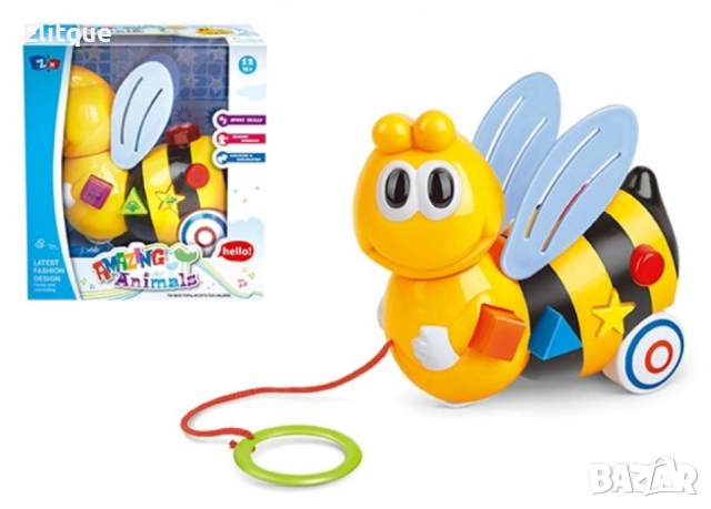 Музикална играчка за дърпане пчела,със звуци и светлини