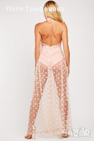 НАЛИЧНА дълга розова рокля тюл боди на точки С размер от Англия, снимка 3 - Рокли - 30713843