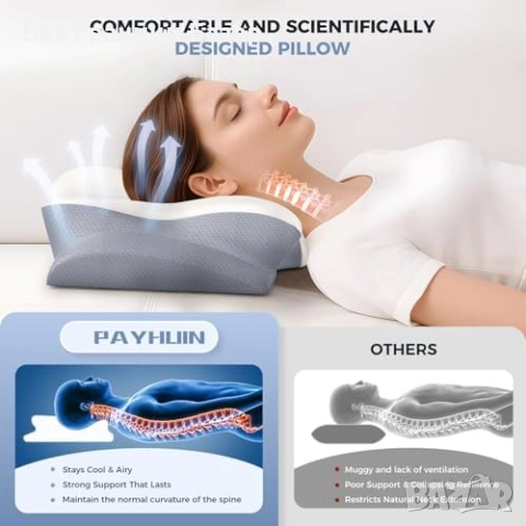 Нова Ергономична възглавница за врат с мемори пяна и дишащ калъф за сън спане, снимка 2 - Възглавници - 54151034