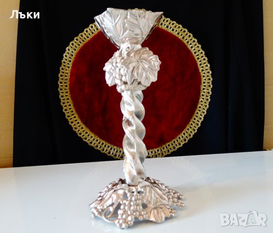 Посребрен свещник,лози,грозде,880гр. , снимка 6 - Антикварни и старинни предмети - 39051030