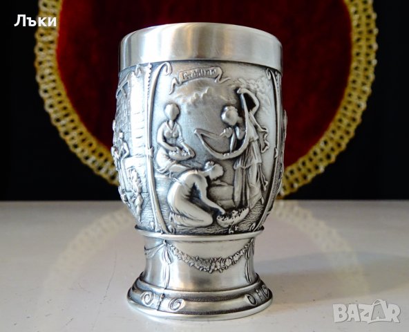 Чаша от калай за ракия,Годишните времена. , снимка 3 - Антикварни и старинни предмети - 39970253