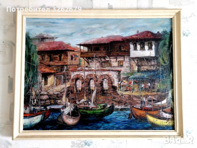 Картина Несебър на Петър Маринов , снимка 2 - Други ценни предмети - 36811125