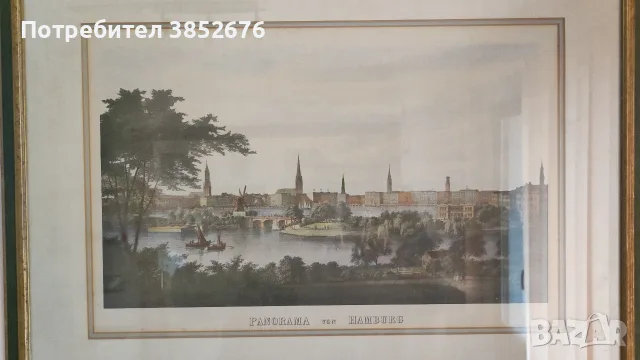 Декоративна рамкирана картина / Постер „Панорама на Хамбург“ (75 x 57 см)
