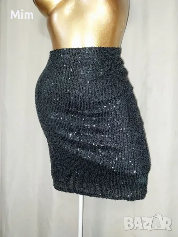  VILA M Черна къса пола с черни пайети , снимка 7 - Поли - 47298650