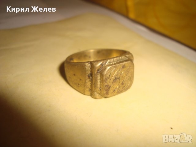 СТАР ПОЗЛАТЕН БРОНЗОВ ПРЪСТЕН ДУБЛЕ РЪЧНА МАЙСТОРСКА ИЗРАБОТКА МАСИВЕН 21869, снимка 2 - Пръстени - 33789972