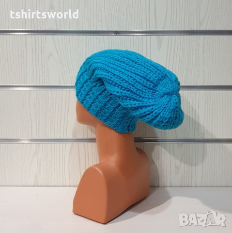 Нова зимна плетена шапка тип джудже в син цвят, снимка 7 - Шапки - 35491097