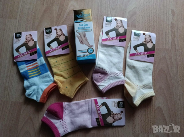 Промо комплект 976-5 бр. дамски памучни терлици+серум за крака Naumed