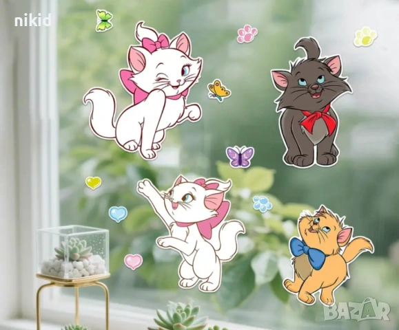 Коте Мари Marie Cat самозалепващ стикер лепенка за стена мебел прозорец детска стая детски, снимка 2 - Други - 54348414