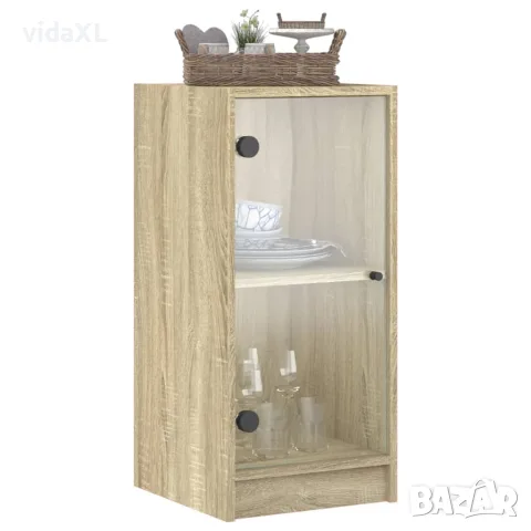 vidaXL Страничен шкаф със стъклени врати, дъб сонома, 35x37x75,5 cm, снимка 4 - Бюфети - 56148148
