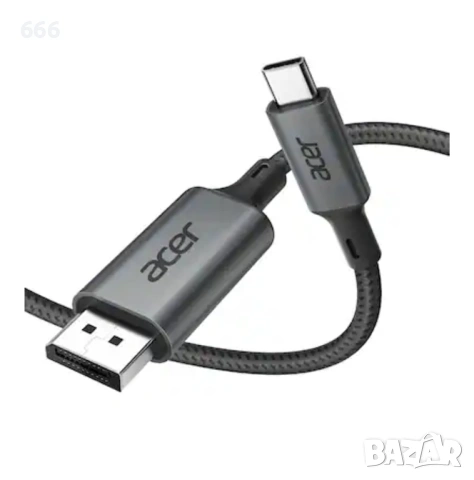 Acer - USB C към DisplayPort кабел 10 фута (4K@60HZ 2K@165Hz), Type-C към DisplayPort кабел - сив