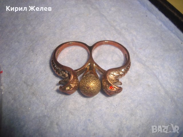 СТАР ЗМИЕВИДЕН ЕГИПЕТСКИ РЕТРО СТИЛ ПОЗЛАТЕН МЕСИНГОВ ПРЪСТЕН ДВОЕН РЯДЪК 20841, снимка 8 - Пръстени - 37514390