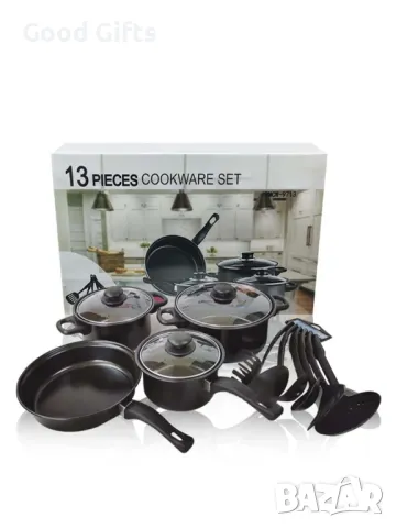 Готварски комплект 13 части - тенджери, касерола, тиган и аксесоари за готвене, снимка 3 - Други стоки за дома - 50205988
