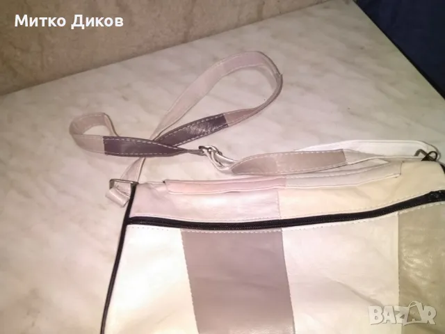 Бежова чанта естествена кожа 3 цвята като нова 28х21см, снимка 4 - Чанти - 49964179
