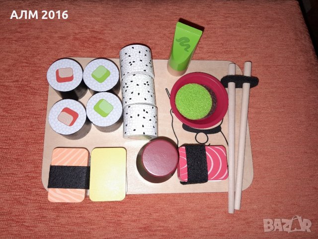 Дървен комплект Пица , Гофретник , Суши ,Торта ,Закуска, дървени играчки за детска кухня, снимка 4 - Образователни игри - 42823340