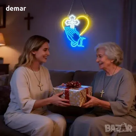 USB LED неон Lightzz с молитвени ръце и кръст, регулируема яркост, снимка 5 - Лед осветление - 55955515